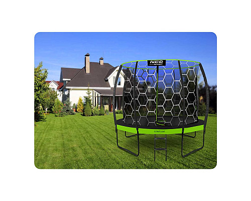 Батут Neo-Sport з внутрішньою сіткою 8 футів  252 см чорно-зелений