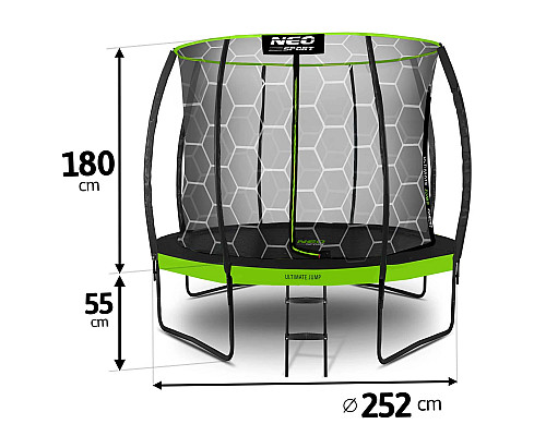 Батут Neo-Sport з внутрішньою сіткою 8 футів  252 см чорно-зелений