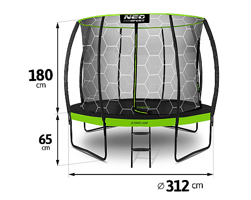 Батут Neo-Sport з внутрішньою сіткою 10 футів 312 см чорно-зелений