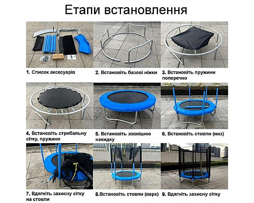 Батут Atleto 21001000 з зовнішньою сіткою 490 см синій