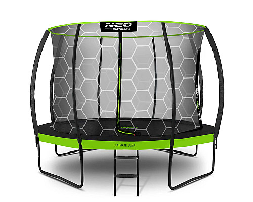 Батут Neo-Sport з внутрішньою сіткою 12 футів 374 см чорно-зелений
