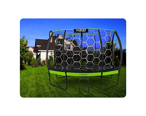 Батут Neo-Sport з внутрішньою сіткою 12 футів 374 см чорно-зелений