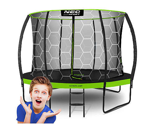 Батут Neo-Sport з внутрішньою сіткою 12 футів 374 см чорно-зелений
