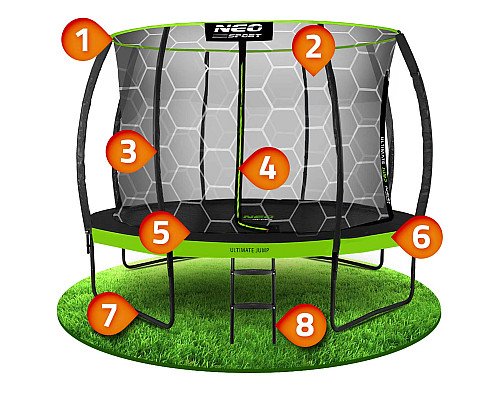 Батут Neo-Sport з внутрішньою сіткою 12 футів 374 см чорно-зелений