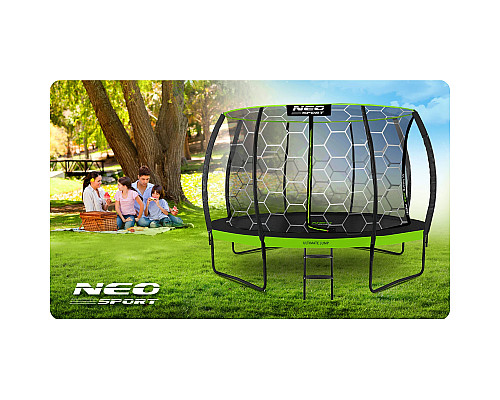 Батут Neo-Sport з внутрішньою сіткою 12 футів 374 см чорно-зелений