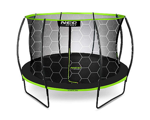 Батут Neo-Sport з внутрішньою сіткою 12 футів 374 см чорно-зелений
