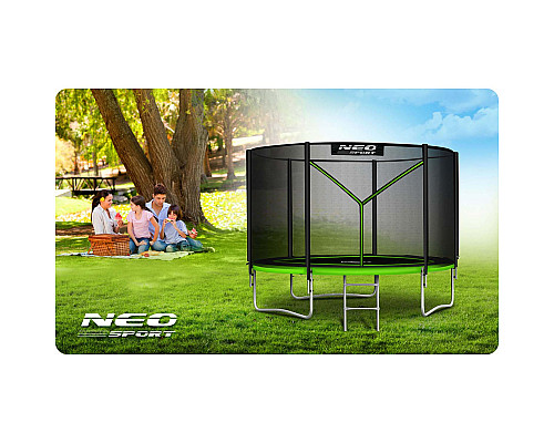 Батут Neo-Sport з зовнішньою сіткою 10 футів 312 см чорно-зелений