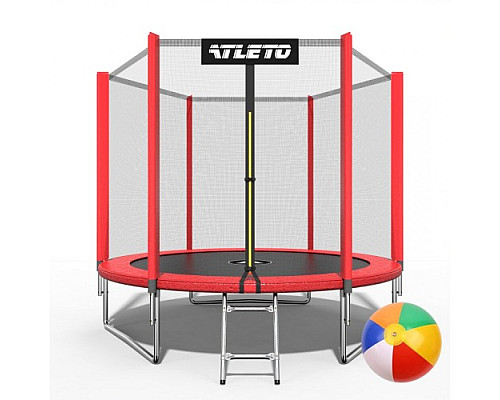 Батут Atleto 42400445 з зовнішньою сіткою 252 см червоний