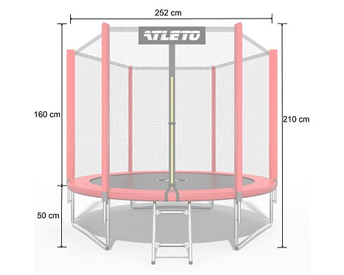 Батут Atleto 42400445 з зовнішньою сіткою 252 см червоний
