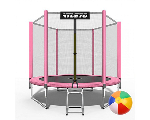 Батут Atleto 42400446 з зовнішньою сіткою 252 см рожевий