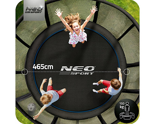 Батут Neo-Sport NS-15Z221 з зовнішньою сіткою 15 футів 465 см, чорно-синій