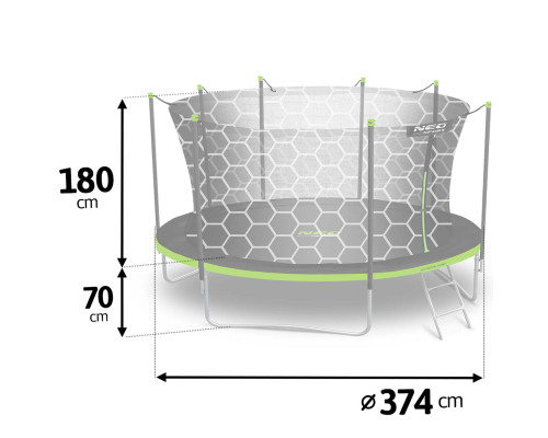 Батут садовий 12 футів/ 374 см з сіткою та драбинкою Neo-Sport