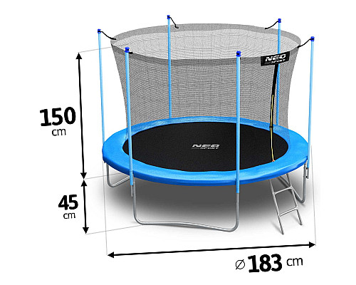 Батут садовий 6 футів/183 см Neo-Sport з внутрішньою сіткою та драбиною