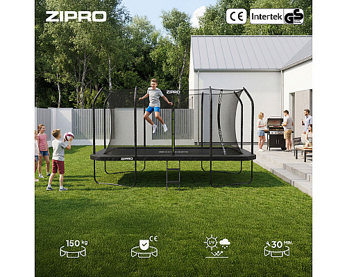 Батут Zipro Jump Pro Quadro з внутрішньою сіткою 8 x 14 футів 427 x 244 см чорний