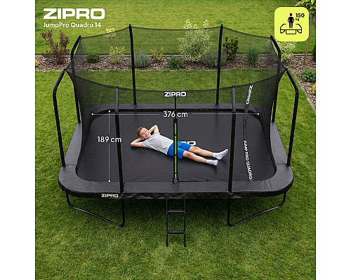 Батут Zipro Jump Pro Quadro з внутрішньою сіткою 8 x 14 футів 427 x 244 см чорний