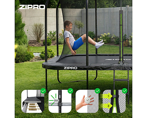 Батут Zipro Jump Pro Quadro з внутрішньою сіткою 8 x 14 футів 427 x 244 см чорний