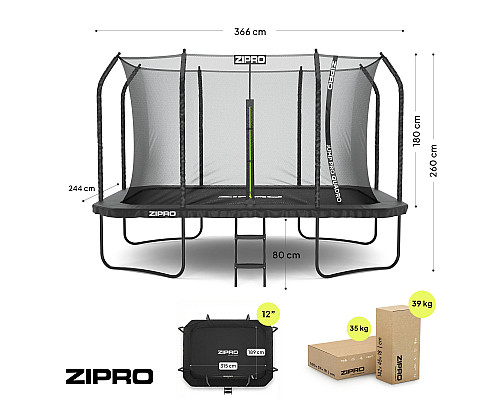 Батут Zipro Jump Pro Quadro з внутрішньою сіткою 8 х 12 футів 366 x 244 см чорний