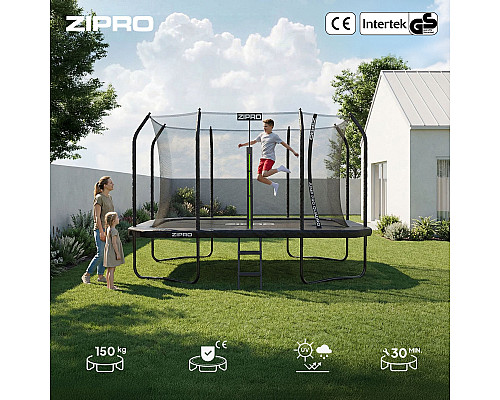 Батут Zipro Jump Pro Quadro з внутрішньою сіткою 8 х 12 футів 366 x 244 см чорний