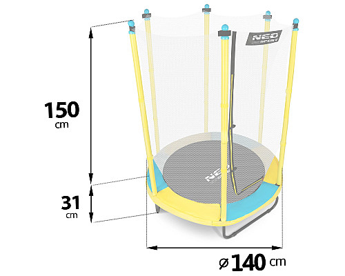 Батут Neo-Sport з внутрішньою сіткою 4,5 футів 140 см жовтий