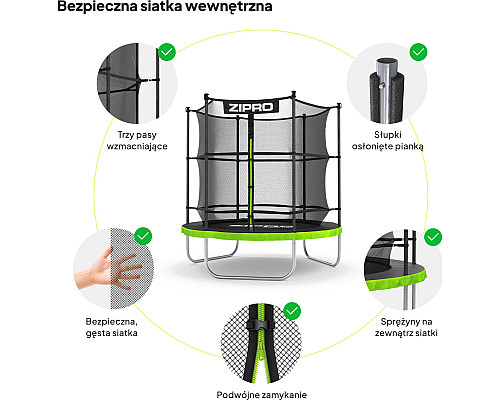 Батут Zipro Jump Pro з внутрішньою сіткою 6 футів 183 см чорно-зелений