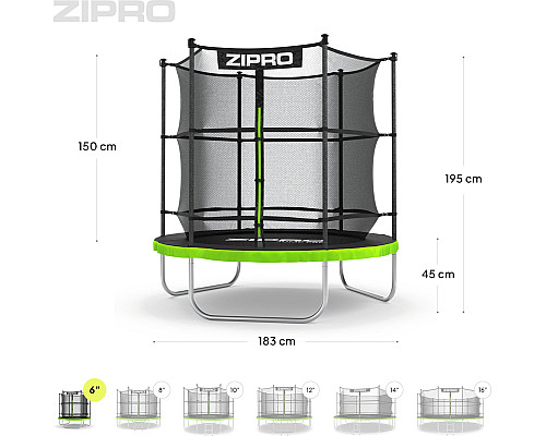 Батут Zipro Jump Pro з внутрішньою сіткою 6 футів 183 см чорно-зелений