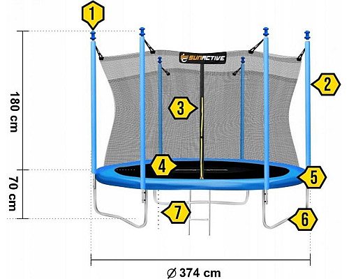 Батут SunActive TR 12FT-2 з внутрішньою сіткою 12 футів 374 см блакитний