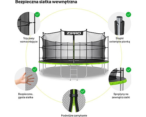 Батут Zipro Jump Pro з внутрішньою сіткою 16 футів 496 см чорно-зелений