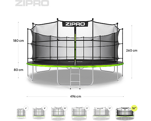 Батут Zipro Jump Pro з внутрішньою сіткою 16 футів 496 см чорно-зелений