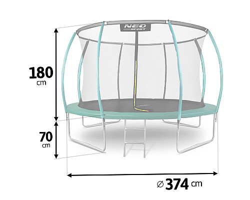 Батут Neo-Sport з внутрішньою сіткою 12 футів 374 см зелений