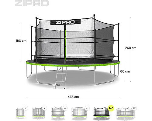 Батут Zipro Jump Pro з внутрішньою сіткою 14 футів 435 см чорно-зелений