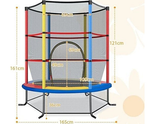 Батут Costway TW10052CL з внутрішньою сіткою 5,5 футів 165 см різнокольоровий