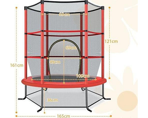 Батут Costway TW10052RE з внутрішньою сіткою 5,5 футів 165 см червоний