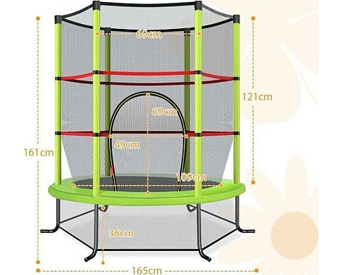 Батут Costway TW10052GN з внутрішньою сіткою 5,5 футів 165 см зелений