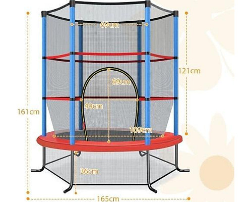 Батут Costway TW10052NY з внутрішньою сіткою 5,5 футів 165 см синьо-червоний