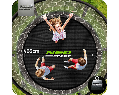 Батут Neo-Sport NS-15Z241 з внутрішньою сіткою 15 футів 465 см, чорно-зелений