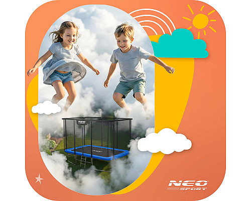Батут Neo-Sport з зовнішньою сіткою 12 x 8 футів 244 х 366 см, чорно-синій