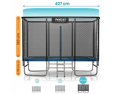 Батут Neo-Sport з зовнішньою сіткою 14 x 10 футів 427 x 305 см, чорно-синій