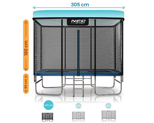 Прямокутний батут Neo-Sport з зовнішньою сіткою 10 x 7 футів 305 x 213 см, чорно-синій