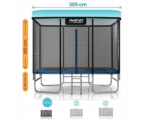 Прямокутний батут Neo-Sport з зовнішньою сіткою 10 x 7 футів 305 x 213 см, чорно-синій