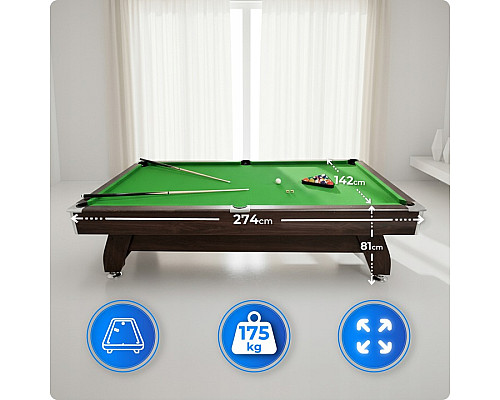 Більярдний стіл THUNDER BOLD-BROWN 9FT, 274 х 142 х 81 см