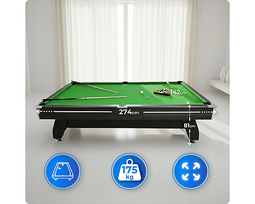 Більярдний стіл THUNDER BOLD-BLACK 9FT, 214 х 122 х 81 см