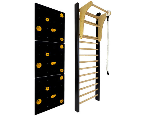 Шведська стінка UNDERFIT LEON 230 x 80 см з турніком та скеледромом, чорна
