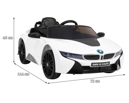 BMW I8 Lift Battery Car White + Пульт + Повільний Старт + 3-точкові ремені безпеки + MP3 USB + LED