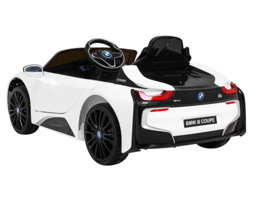 BMW I8 Lift Battery Car White + Пульт + Повільний Старт + 3-точкові ремені безпеки + MP3 USB + LED