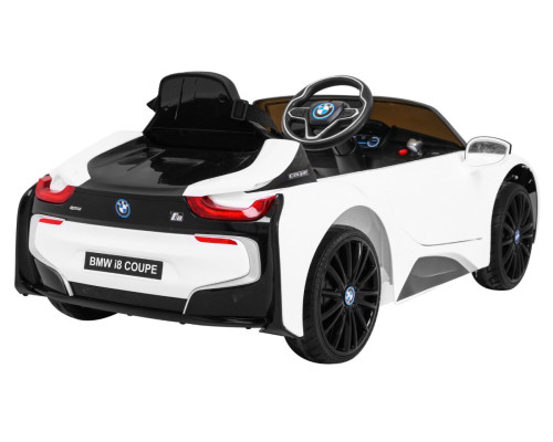 BMW I8 Lift Battery Car White + Пульт + Повільний Старт + 3-точкові ремені безпеки + MP3 USB + LED