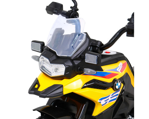 Дитячий акумуляторний мотоцикл BMW F850 GS Жовтий + Опорні колеса + Аудіо LED + Free Start + EVA