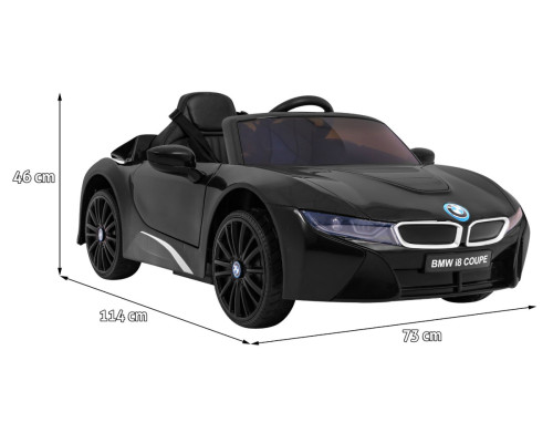 BMW I8 Lift Battery Car чорний + пульт дистанційного керування + повільний старт + 3-точкові ремені безпеки + MP3 USB + світлодіодний індикатор