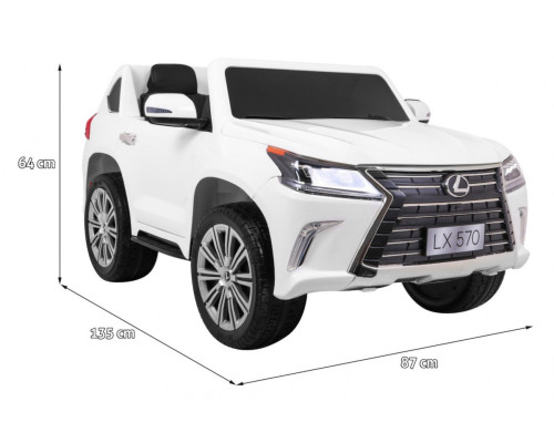 Lexus LX570 2-місний дитячий автомобіль Білий + Пульт + EVA Диски + Радіо MP3 + LED