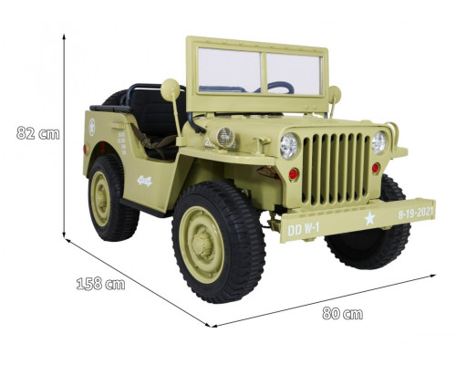 Ретро військовий автомобіль для 3 дітей Matcha + 4x4 Drive + Зберігання + EVA + Free Start + MP3 LED