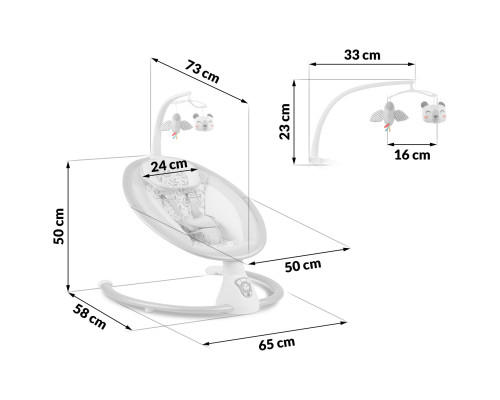 Крісло-гойдалка з автоматичним гойданням Ricokids біло-сіре